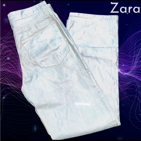 ZARA CHROME / METALLIC SILVER DIPPED BOYFRIEND DENIM JEANS -6 🔥🤘 - Picture 2 of 12